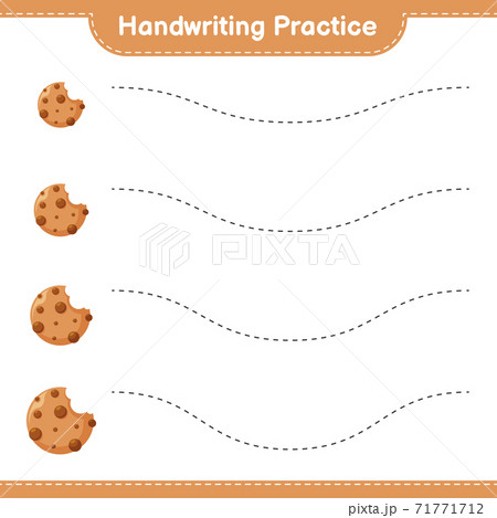 Handwriting practice. Tracing lines of Cookies. Educational children game, printable worksheet, vector illustration Handwriting practice. Tracing lines of Cookies. Educational children game, printable worksheet, vector illustration 71771712