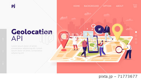 Navigation Positioning Landing Page Template. Tiny Characters at Huge Location Map, People Use Online App on Smartphone Navigation Positioning Landing Page Template. Tiny Characters at Huge Location Map, People Use Online App on Smartphone 71773677