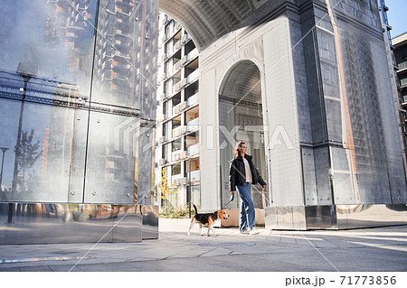 Woman walking with her dog Woman walking with her dog 71773856