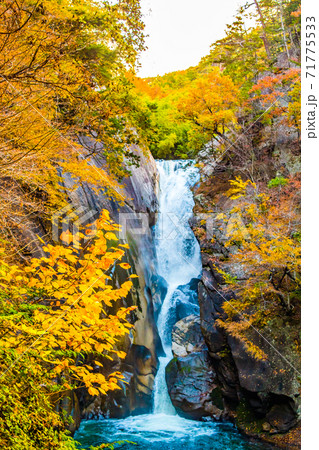 秋の紅葉豊かな山梨県甲府市にある昇仙峡の仙娥滝 秋の紅葉豊かな山梨県甲府市にある昇仙峡の仙娥滝 71775533