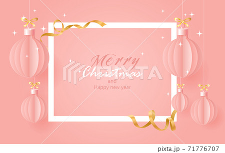 Merry christmas background composition in paper cut style color of pink. 71776707
