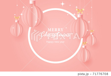 Merry christmas background composition in paper cut style color of pink. 71776708