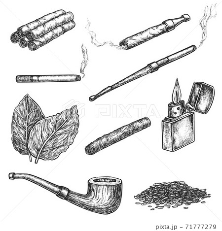 Smoking and chewing tobacco product sketch set 71777279