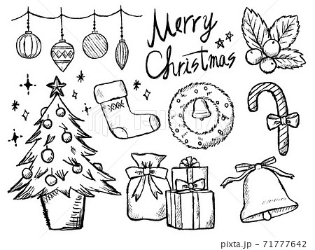 冬やクリスマスの白黒手書きイラストイメージのイラスト素材