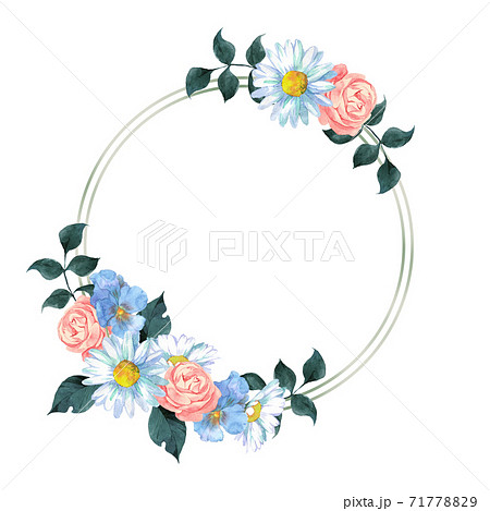 春の花の円形フレームのイラスト素材 7177