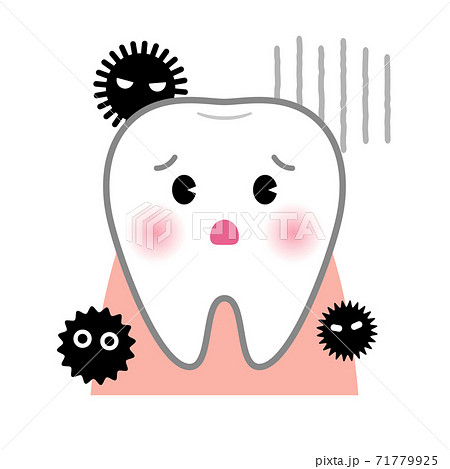 かわいい歯と口内菌の擬人化キャラクターのイラスト素材