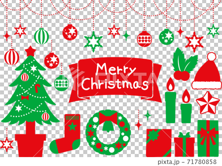 シンプル可愛いクリスマスイラストセット（赤緑） 71780858