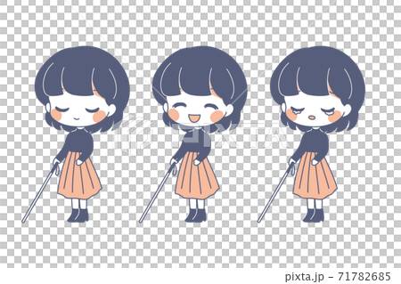 白杖を使って歩く人のイラストセット・ベクター 71782685