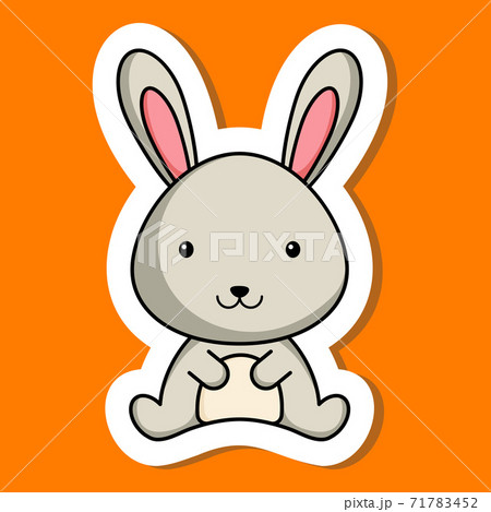 Cute cartoon sticker little hare logo template. Mascot animal character design of album, scrapbook, greeting card, invitation, flyer, sticker, card. Vector stock illustration. Cute cartoon sticker little hare logo template. Mascot animal character design of album, scrapbook, greeting card, invitation, flyer, sticker, card. Vector stock illustration. 71783452