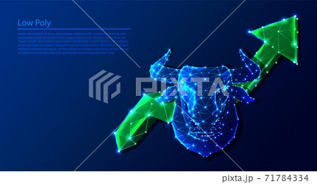 Stock market trend, bull stock with bull head and arrow stroke weight editable. Tech low poly polygonal background. 71784334