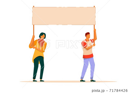 Dissatisfied man and woman activist with placard Dissatisfied man and woman activist with placard 71784426