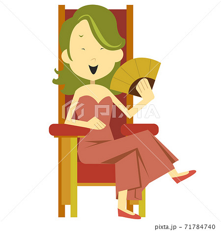 椅子に座って笑っている富裕層の女性のイラスト素材