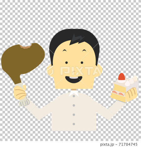 チキンとケーキを持つ男性 71784745