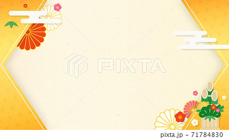 門松付き新年の背景ベース・金枠・装飾あり 71784830