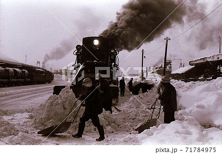 昭和45年 ラッセル車 除雪作業 倶知安駅 函館本線 北海道の写真素材