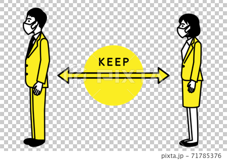 Men and women who face sideways to maintain social distance Men and women who face sideways to maintain social distance 71785376