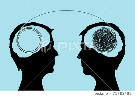 Human head with a tangled ball of thread inside 71785489