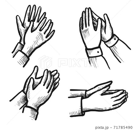 Hand drawn hand ovation sketch isolated icon set 71785490
