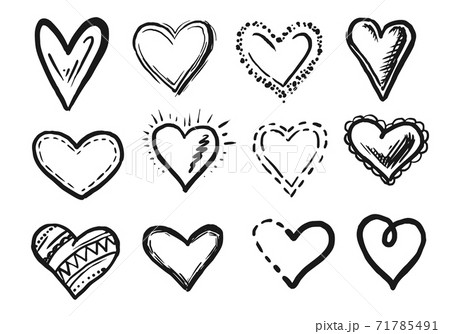 Hand drawn scribble heart doodle sketch icon set 71785491