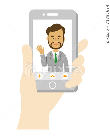 テレビ電話をする男性会社員のイラストイメージのイラスト素材