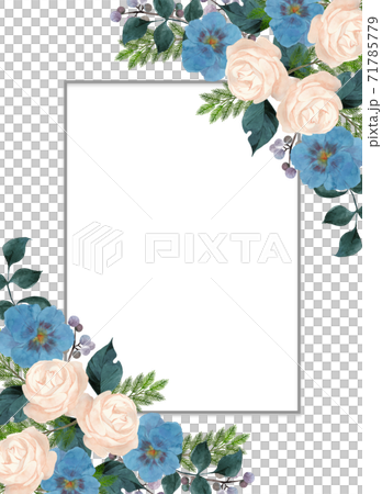 白薔薇とパンジーのフレームのイラスト素材