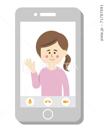 テレビ電話をする女性のイラストイメージのイラスト素材