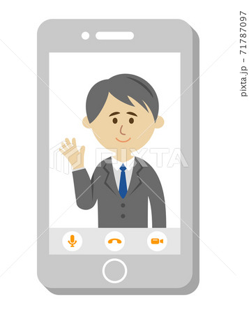テレビ電話をする男性会社員のイラストイメージのイラスト素材