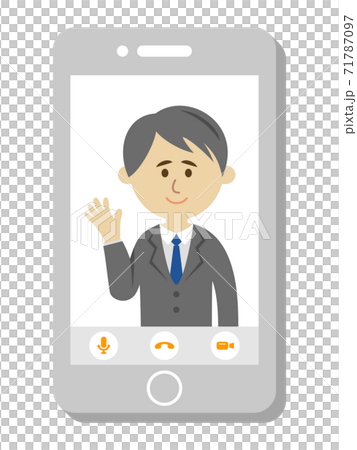 テレビ電話をする男性会社員のイラストイメージのイラスト素材