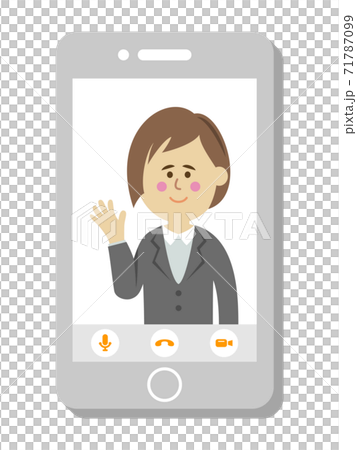 テレビ電話をする女性会社員のイラストイメージ 71787099