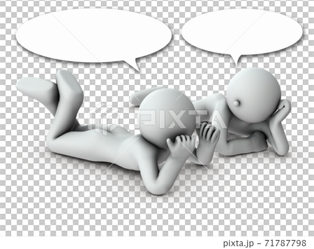 Two characters who lie down and talk. White background. 3D rendering. Two characters who lie down and talk. White background. 3D rendering. 71787798