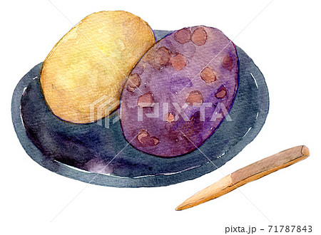 水彩イラスト　食品　和菓子　おはぎ 71787843
