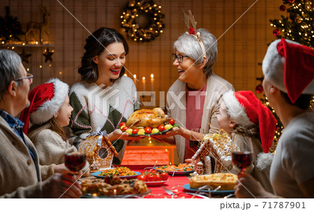 family celebrating Christmas 71787901