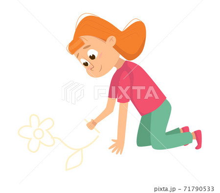 Cute Little Girl Playing on Playground Outdoors Cartoon Style Vector Illustration 71790533