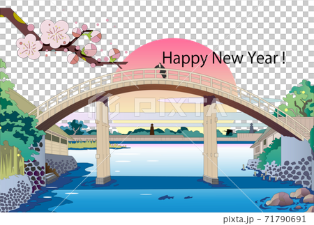 New Year's template, plum and ukiyo-e bridge New Year's template, plum and ukiyo-e bridge 71790691