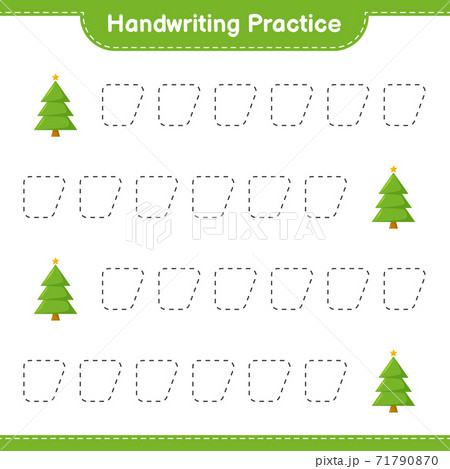 Handwriting practice. Tracing lines of Christmas Tree. Educational children game, printable worksheet, vector illustration 71790870