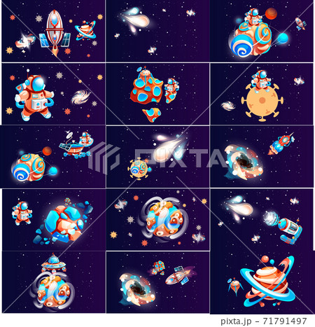 Space game elements. Outer space objects symbols and design elements spaceships planets meteorites 71791497