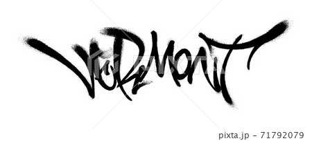 Sprayed Vermont font graffiti with overspray in black over white. Vector illustration. 71792079