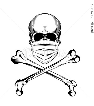 Vintage monochrome skull in protective mask and crossbones isolated vector illustration Vintage monochrome skull in protective mask and crossbones isolated vector illustration 71793157