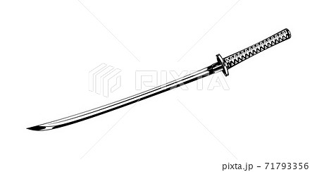 Vintage monochrome japanese sword illustration. Isolated vector template 71793356