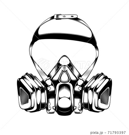 Vintage monochrome highly detailed respirator illustration. Isolated vector template Vintage monochrome highly detailed respirator illustration. Isolated vector template 71793397
