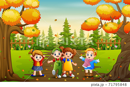 Cartoon of many kids playing in autumn park - Stock Illustration [71795848]  - PIXTA