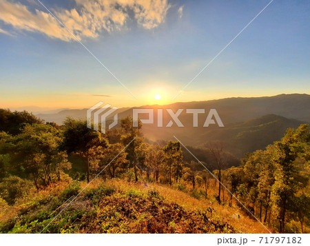 Sunset on mountains in Chiang rai, Thailand. 71797182