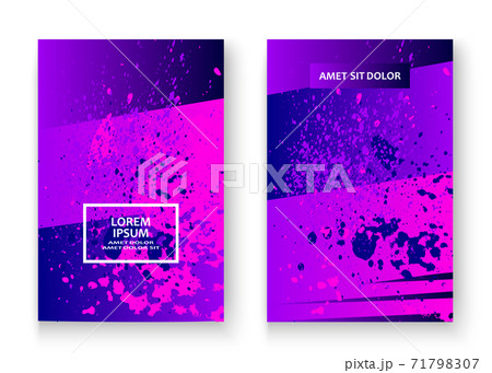Artistic cover design with paint splatter set vector illustration. Neon blurred purple pink gradient. Abstract retro style texture geometric pattern minimalist trend background.Modern artwork template Artistic cover design with paint splatter set vector illustration. Neon blurred purple pink gradient. Abstract retro style texture geometric pattern minimalist trend background.Modern artwork template 71798307