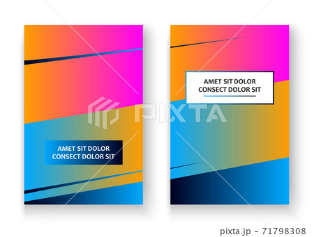 Artistic cover set design vector illustration. Neon blurred yellow blue gradient. Abstract retro style texture geometric line pattern. Striped minimalist trend background.Modern template design banner 71798308
