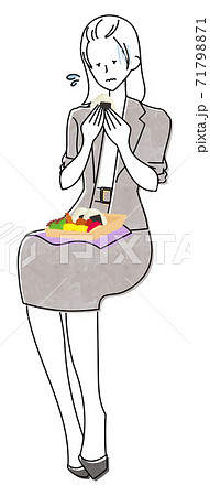 座って食事をする女性のイラスト 座って食事をする女性のイラスト 71798871