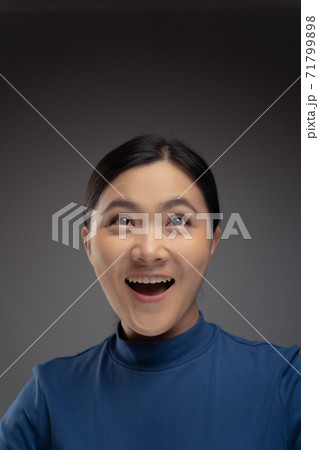 Close up shot of happy Asian woman look up with copy space. Close up shot of happy Asian woman look up with copy space. 71799898