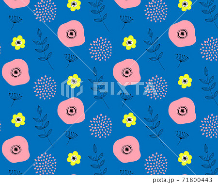 北欧花柄パターン背景素材 背景ブルー のイラスト素材