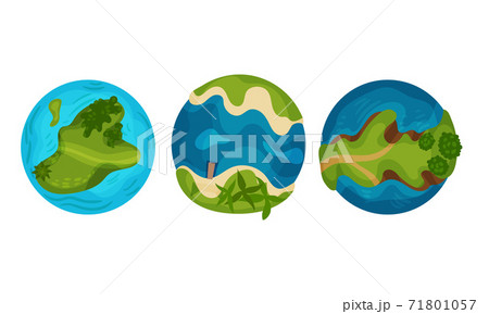 Earth Globe with Green and Blue Aquatic Area Vector Set Earth Globe with Green and Blue Aquatic Area Vector Set 71801057