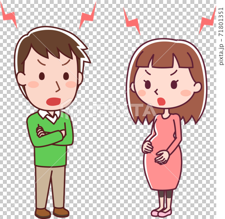 イライラして喧嘩する男性と妊婦のイラスト素材