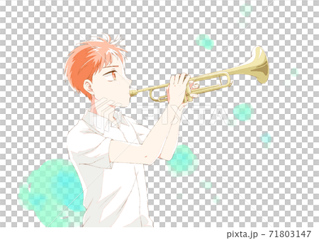 トランペットを吹く少年のイラスト素材